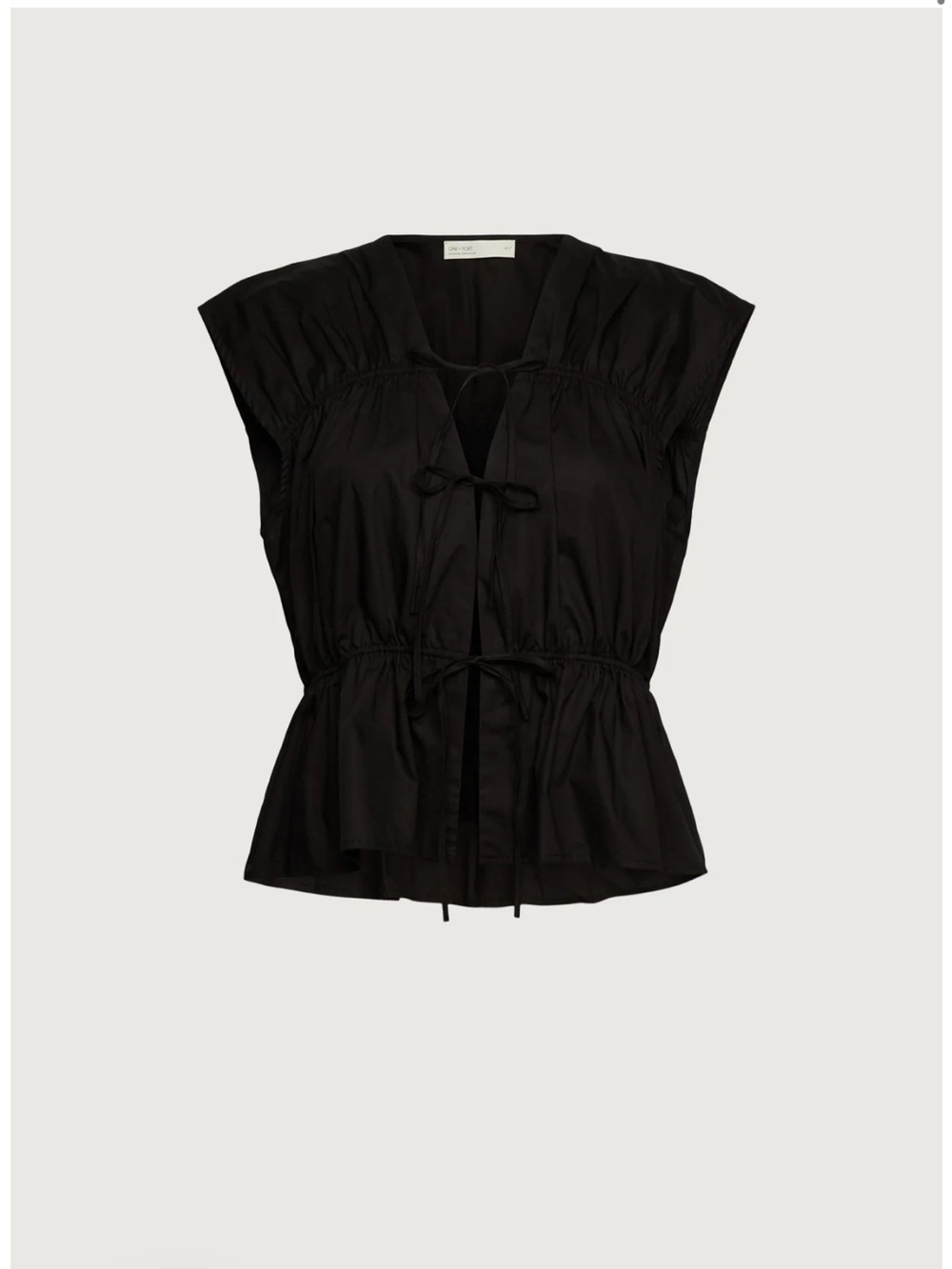OAK + FORT Black Gathered Top with Front Ties XS